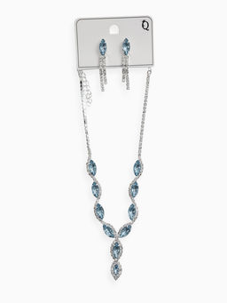 Набор 2 пред-а: серьги, колье "Вечерний шик" лепестки, цвет бело-небесно-голубой в серебре   1093745