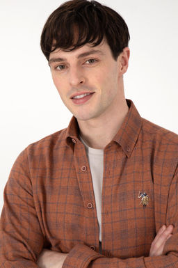 Мужская рубашка с длинным рукавом кирпичного цвета Неожиданная скидка в корзине - U.s. polo assn фото 2