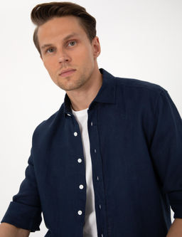 Lacivert %100 Keten Regular Fit Uzunkollu G_mlek - Pierre cardin фото 9