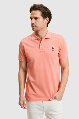 Erkek Slim Fit Polo Yaka Somon Basic Ti__rt