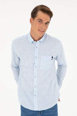 Рубашка мужская U.S. Polo Assn с длинным рукавом голубая фото 10