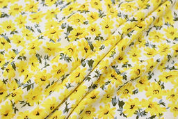 Штапель Веселина (желтые цветы на молочном), ш.1.45м, вискоза-100%, 100гр/м.кв - Купава фото 5