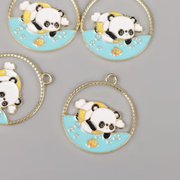 Цена за 4 шт. Декор для творчества металл, эмаль «Пандочка в море», 2.8×2.5 см