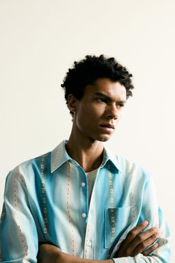 CAMISA RELAXED FIT JACQUARD RAYAS / Azules - Zara фото 5