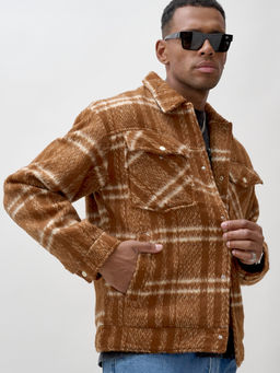Куртка рубашка шерстяная в клетку мужская демисезонная горчичного цвета 58596G