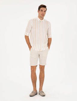 Bej Slim Fit Keten Kar___ml_ Dokuma _ort