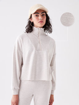 Dik Yaka D?z Uzun Kollu Oversize Kad?n Triko Kazak