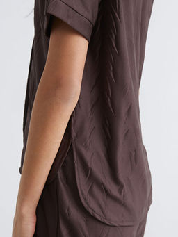 G?mlek Yaka Desenli Kad?n ?ortlu Pijama Tak?m?