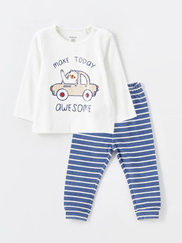 Bisiklet Yaka Uzun Kollu Bask?l? Erkek Bebek Pijama Tak?m?