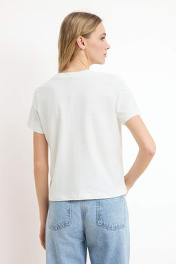 Ekru Regular/Normal Kal?p K?sa Kollu Nak?sl? Tok %100 Pamuk Orme T-Shirt TWOSS26TS00016 - Trendyolmilla фото 7