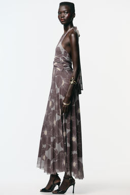 CUT-OUT PRINTED TULLE LONG DRESS - Zara фото 12