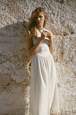 VESTIDO MIDI COMBINADO / Crudo