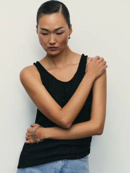 Вязаный топ из хлопка с пайетками / Zarina  фото 8