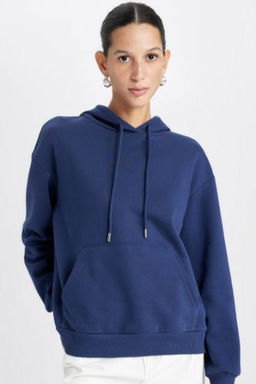 Relax Fit Kapusonlu Kanguru Cepli Kal?n Basic Duz Sweatshirt