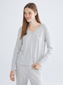 V Yaka Nak??l? Kad?n Pijama Tak?m?