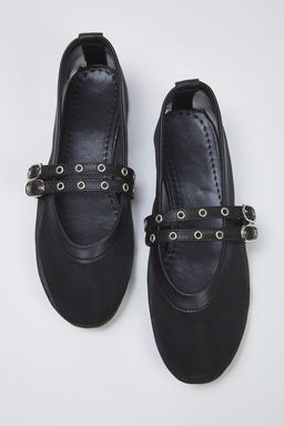 Trendyol Shoes Siyah File Detayl? Kusgozu Kemer Tokal? Mary Jane Kad?n Babet TAKSS25BE00046 - Trendyolmilla фото 9