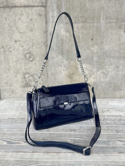 Женская лаковая сумка через плечо с тремя отделениями 8721-3 Блу