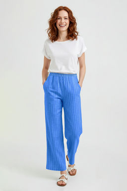 TRENDYOLMILLA Mavi Cizgili Crinkle Normal Bel Wide Leg/Genis Paca Dokuma Pantolon TWOSS25PL00017  фото 10