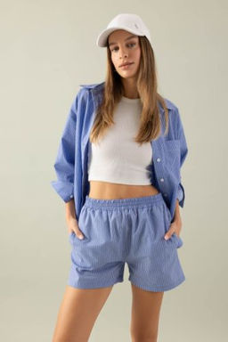 Oversize Genis Kal?p Cizgili Poplin Uzun Kollu Gomlek