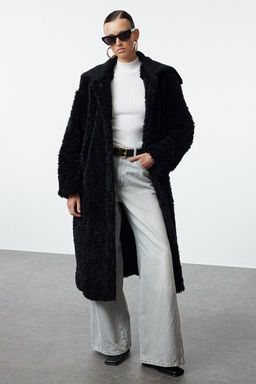 Siyah Oversize Pelus Kaban TWOAW25KB00001