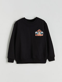 Bisiklet Yaka Nostaljik Maymun Bask?l? Erkek ?ocuk Sweatshirt