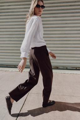 PANTAL?N ANCHO CINTURA DOBLE / Marr?n