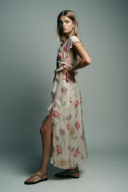 FLORAL PRINT CUT-OUT MIDI DRESS - Zara фото 15