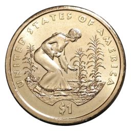 1 доллар 2009 года Сакагавея Индианка, выращивающая тыкву, кукурузу, фасоль D