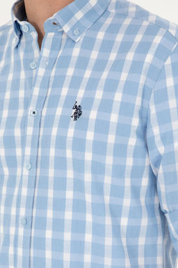 Рубашка мужская U.S. Polo Assn с длинным рукавом хлопок голубая  фото 7