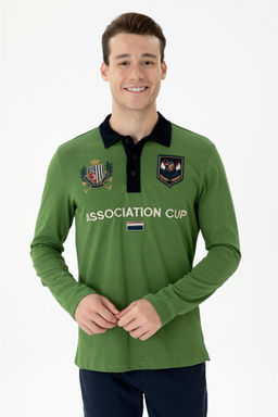 U. S. Polo Assn Мужская зеленая толстовка с воротником-поло - U.s. polo assn фото 3