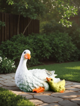 Садовая фигура из полистоуна «Утка с утёнком», 20×15×23 см