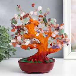Бонсай декоративный «Разноцветное денежное дерево в овальном горшке», 196 камней, 23×9.5×19 см