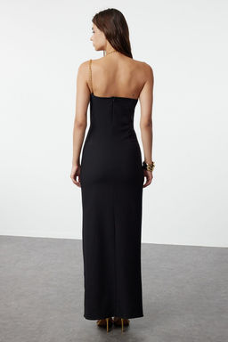 Siyah Tas Aksesuar Detayl? Dokuma Uzun S?k Abiye Gece Mezuniyet Elbisesi TPRSS23EL00509 - Trendyolmilla фото 5