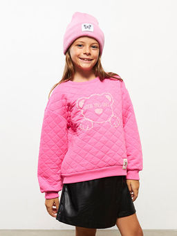 Bisiklet Yaka Bask?l? Uzun Kollu K?z ?ocuk Sweatshirt - Waikiki фото 2