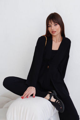 9192 Костюм из кимоно и брюк-палаццо чёрный