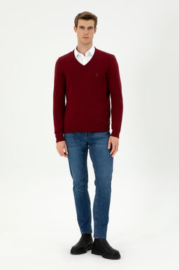 Erkek Slim Fit V Yaka Bordo Basic Kazak - U.s. polo assn фото 4