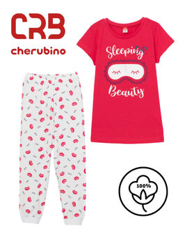 CRB wear/CSJG 50045-25 Комплект для девочки (футболка, брюки), малиновый/Ex.Cherubino