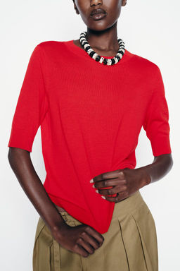 BASIC PLAIN KNIT SHORT SLEEVE TOP - Zara фото 8