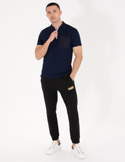 Lacivert Slim Fit Fermuarl_ Polo Yaka Ti__rt