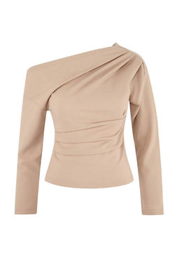 Tas Buzgu/Drape Detayl? Dokumlu Asimetrik Yaka Orme Bluz TWOAW26BZ00138