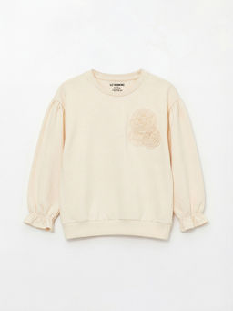 Bisiklet Yaka ?i?ek Aplikeli K?z ?ocuk Sweatshirt