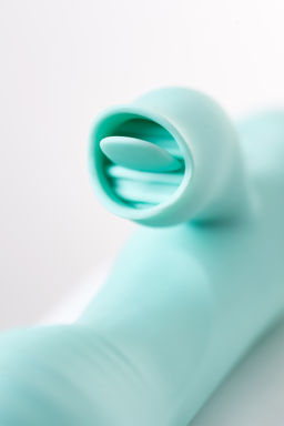 Вибратор с клиторальным стимулятором и язычком, JOS MILO, силикон, голубой, 20 см  фото 9