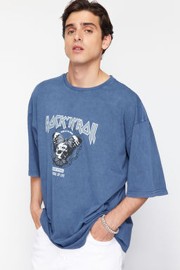 TRENDYOL MAN Siyah Oversize/Genis Kesim Eskitme/Soluk Efektli Rock Bask? %100 Pamuklu T-Shirt TMNSS23TS00167 - Trendyolmilla фото 12