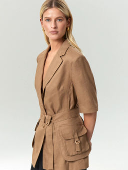 Жакет изо льна с поясом и накладными караманами, ML835/organica - Emka фото 4