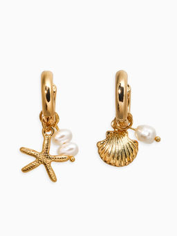 Серьги жемчуг "Ракушка со звездой", цвет белый в золоте