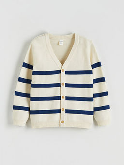 V Yaka ?izgili Erkek ?ocuk Triko H?rka