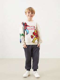 Bisiklet Yaka Spider-Man Bask?l? Erkek ?ocuk Sweatshirt ve E?ofman Alt 2li