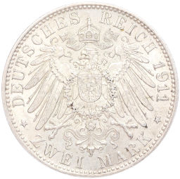 Монета 2 марки 1911 года D Германия (Бавария) 90 лет со дня рождения Луитпольда Баварского