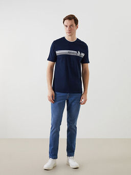 Bisiklet Yaka K?sa Kollu Bask?l? Penye Erkek Ti??rt