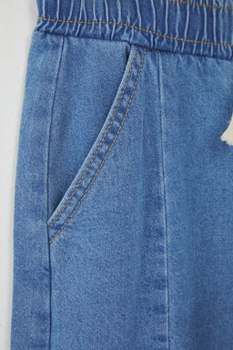 Ac?k Mavi K?z Cocuk %100 Pamuk F?rf?rl? Ispanyol Paca Lastikli Denim Pantolon TKDSS25PL00010 - Trendyolmilla фото 4